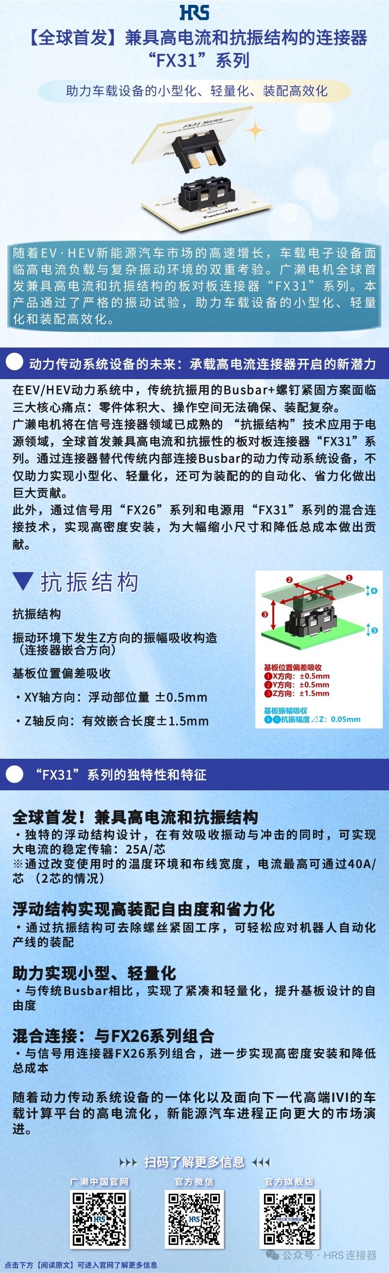 【新品發(fā)布】兼具高電流和抗振結(jié)構的連接器“FX31”系列