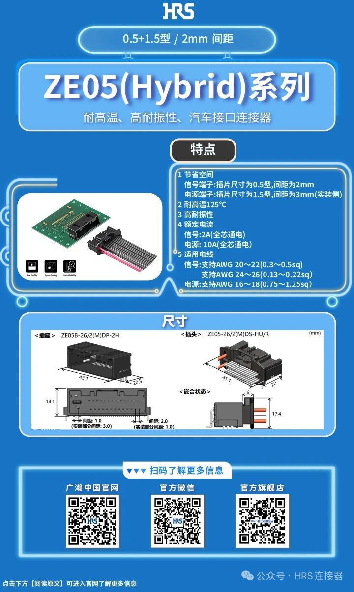 【產(chǎn)品推薦】耐高溫、高耐振性、汽車接口、電源信號混合型連接器ZE05系列
